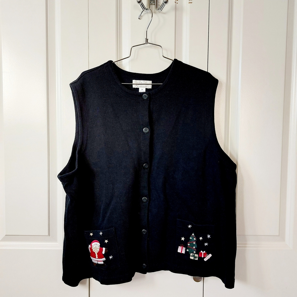 Button Santa Christmas Sweater Vest 3X Christopher & Banks y2k 2000s
